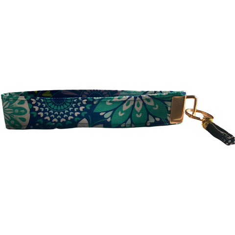 Handmade Wristlet Keychain- Blue Green