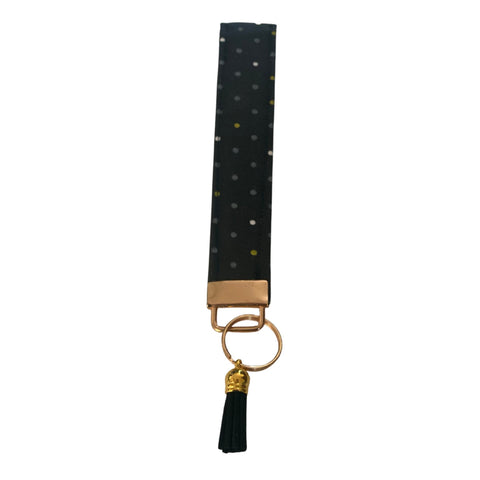 Handmade Wristlet Keychain- Small Dots Gold