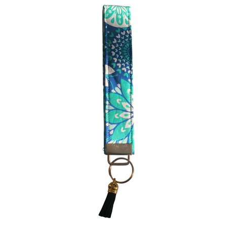 Handmade Wristlet Keychain- Blue Green