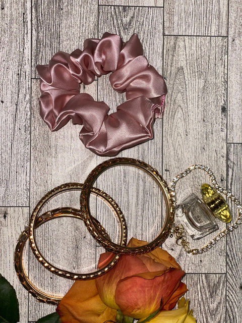 Mini Peach Satin Scrunchie