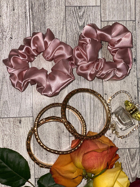 Mini Peach Satin Scrunchie