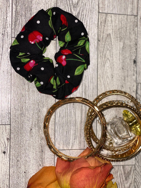 Dots and Cherries Cotton Scrunchie