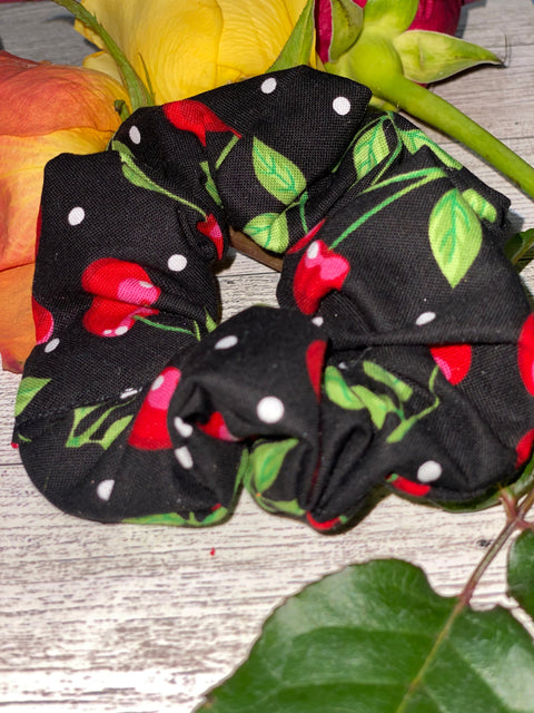 Dots and Cherries Cotton Scrunchie