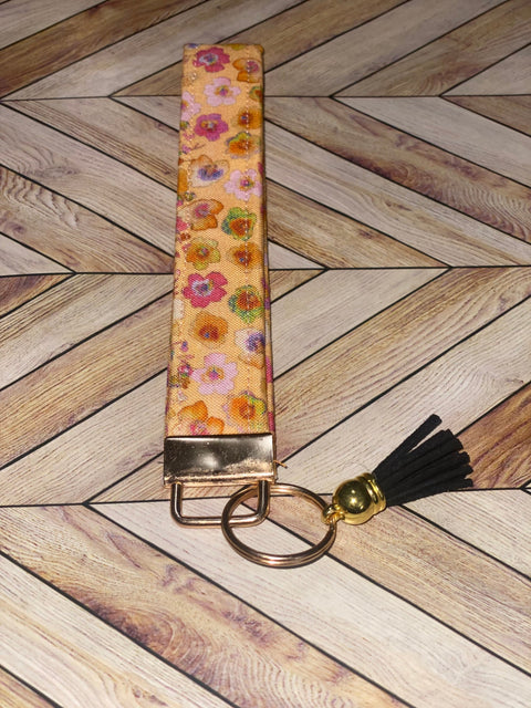 Handmade floral Wristlet Keychain with Tassel